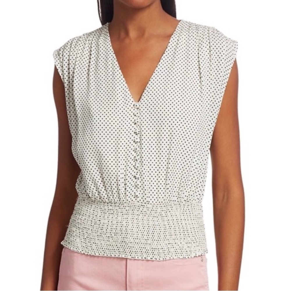 Alice + Olivia Loretta Polka Dot Smock-Waist Crop Top